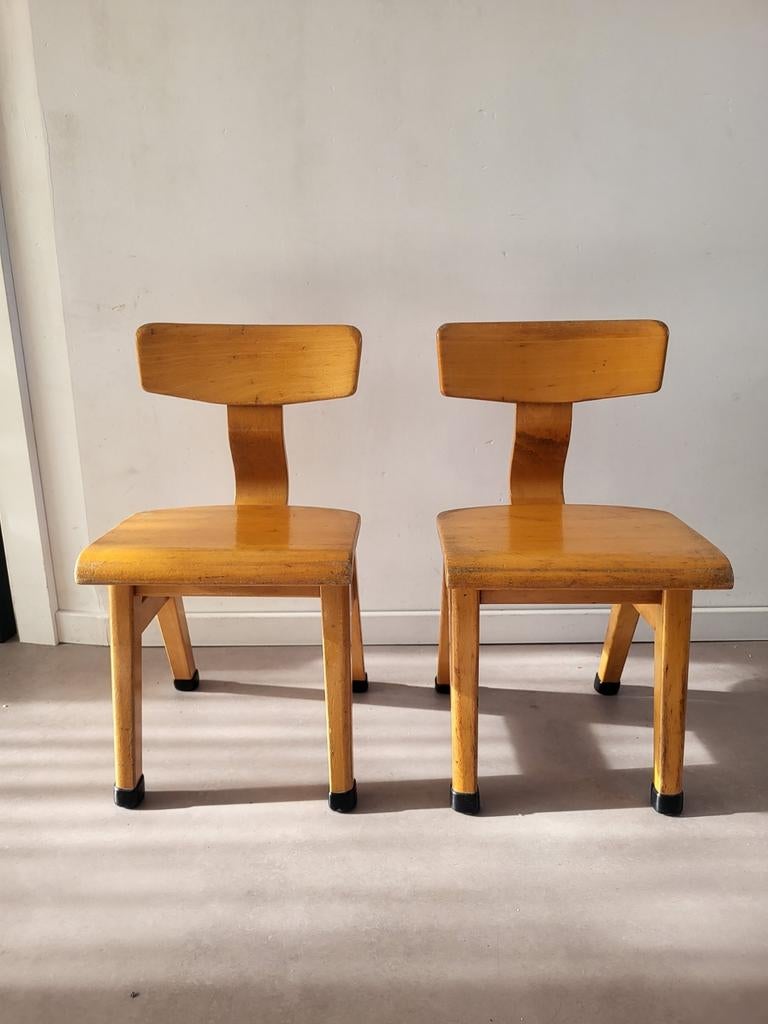 Vintage houten schoolstoeltjes - set van 2, Antiek en Kunst, Ophalen