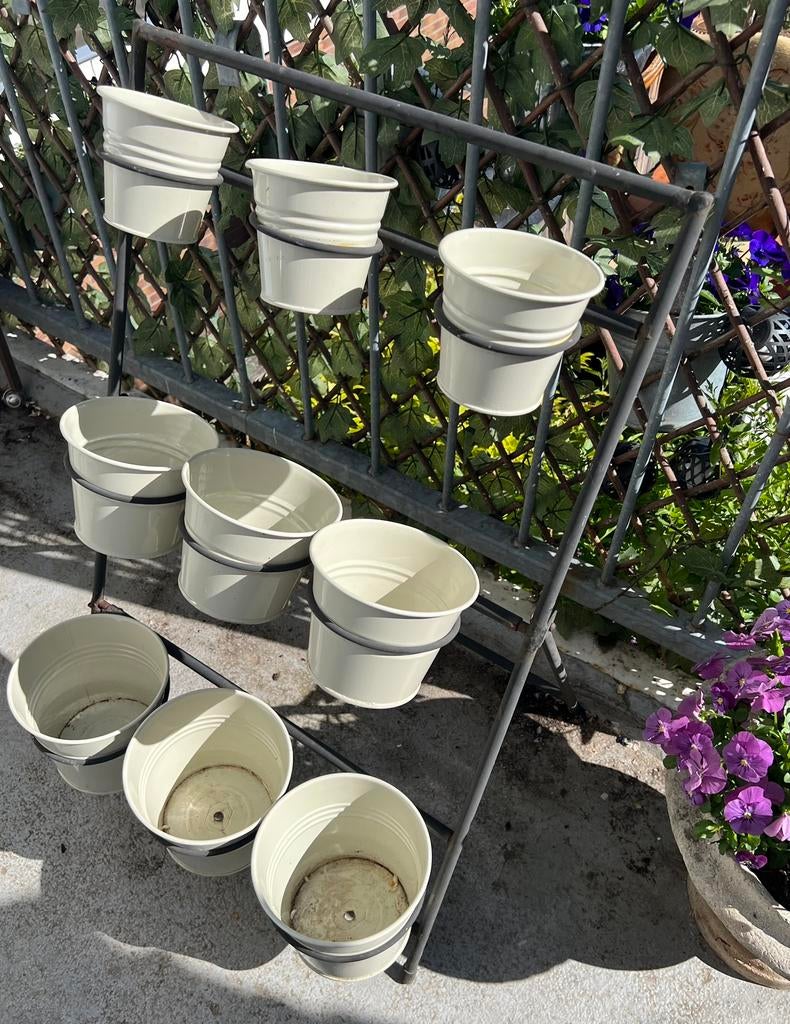 Standaard met zinken bloempotjes - kruidenpotjes, Ophalen, Rond, Metaal, Minder dan 30 cm