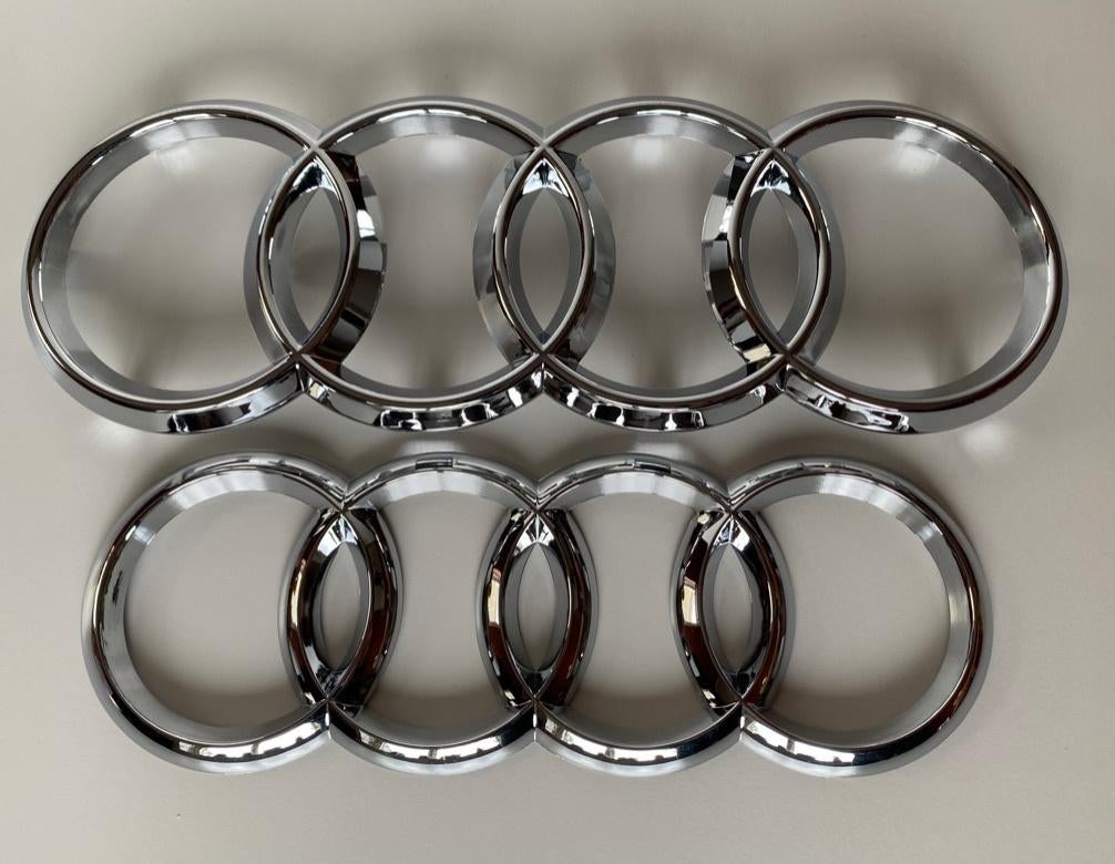 Audi Ringen embleem / logo voor-, achterkant zilver, Achterklep, Nieuw, Achter, Audi