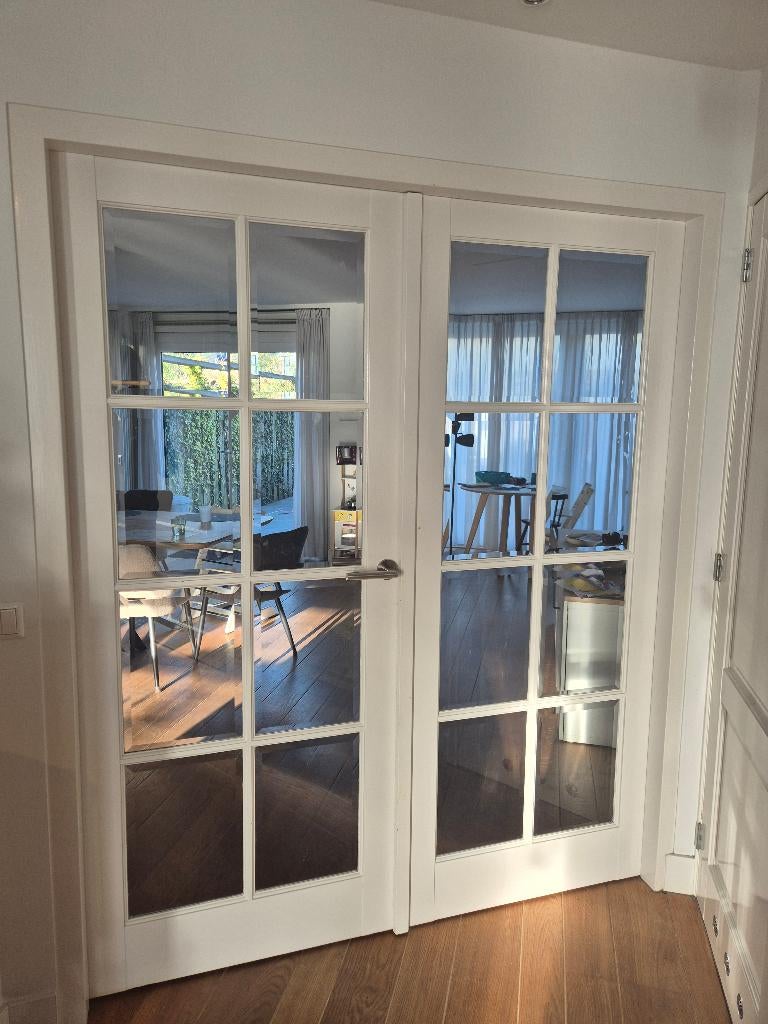 2 massief houten binnendeuren, openslaand, wit, Gebruikt, 80 tot 100 cm, Binnendeur, Ophalen of Verzenden