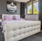 2 pers. Boxspring Cambridge lederlook wit incl nachtkastjes, Ophalen, Gebruikt, Tweepersoons