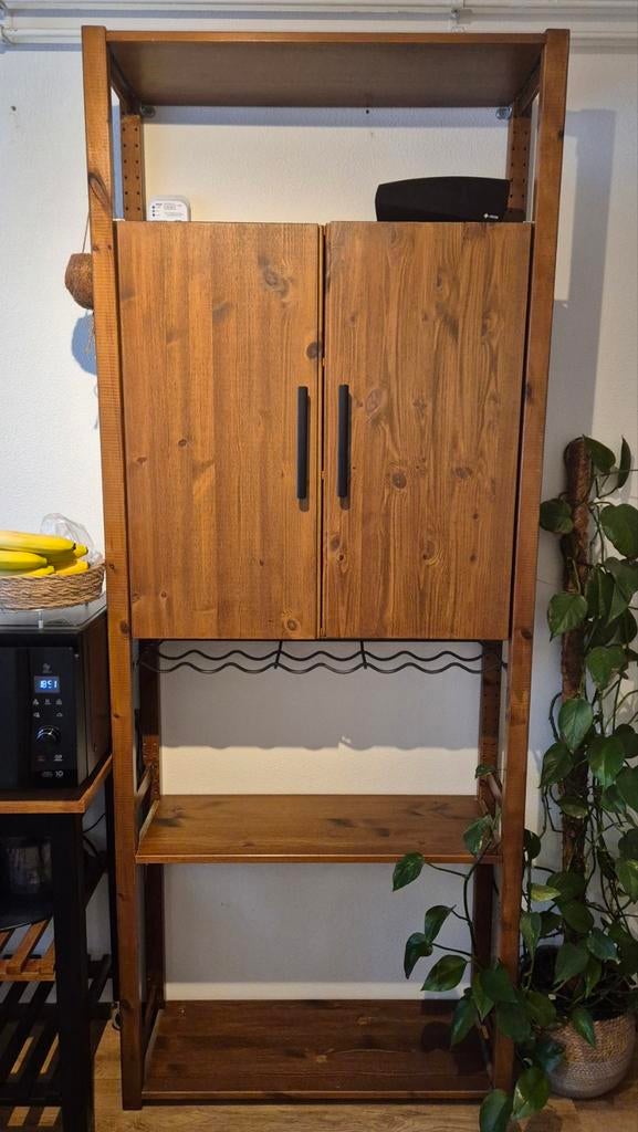 Ivar stellingkast met deuren en wijnrek, industriële look, Ophalen, Gebruikt