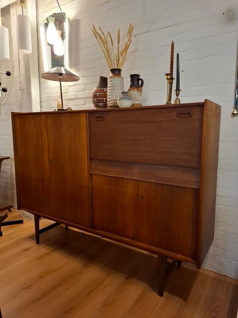 Vintage highboard wandkast teak mid century design kast, Ophalen, 100 tot 150 cm, 150 tot 200 cm, ...