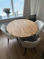 Eikenhouten tafel met stalen vlinderpoot, Huis en Inrichting, Tafels | Eettafels, 100 tot 150 cm, Rond, Ophalen of Verzenden, Zo goed als nieuw