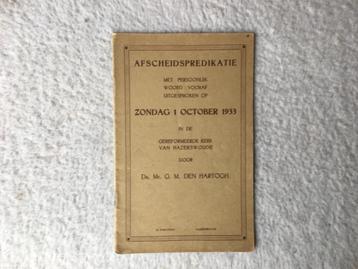 boek religie afscheid predikatie 1933. ger. kerk Hazerswoude beschikbaar voor biedingen