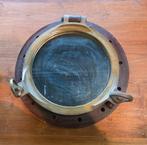 Oude Zware messing patrijspoort spiegel, Verzamelen, Scheepvaart, Ophalen, Gebruikt, Gebruiksvoorwerp, X