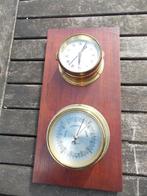 Houten plank met observer klok en barometer messing opbouw, Gebruikt, Ophalen of Verzenden