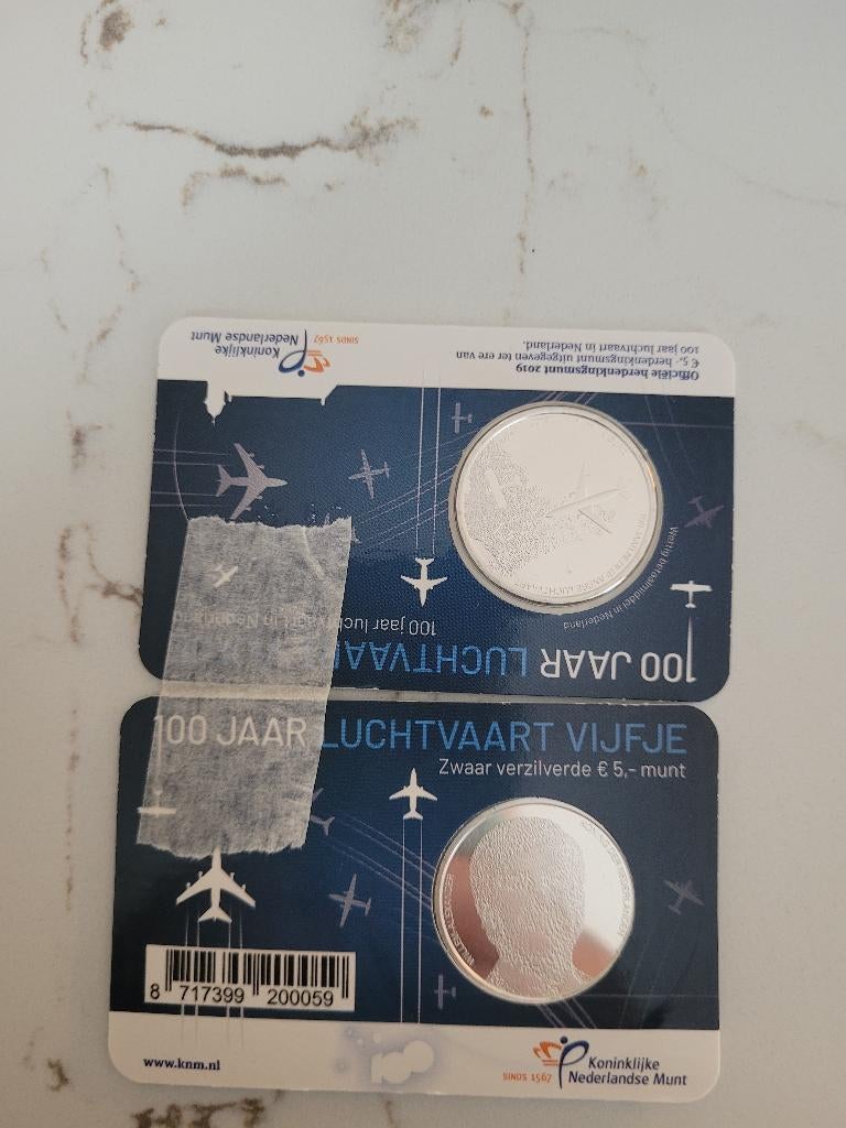 100 jaar luchtvaart vijfje 2 stuks. Prijs per stuk, Ophalen, Koningin Beatrix, Euro's, Losse munt