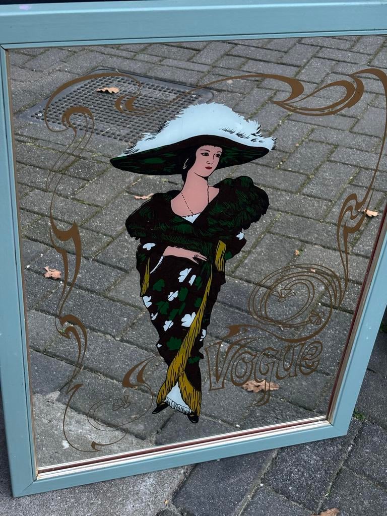 Vogue Spiegel met Dame - Vintage Decoratie, Huis en Inrichting, Woonaccessoires | Spiegels, Gebruikt, 100 tot 150 cm, Ophalen of Verzenden