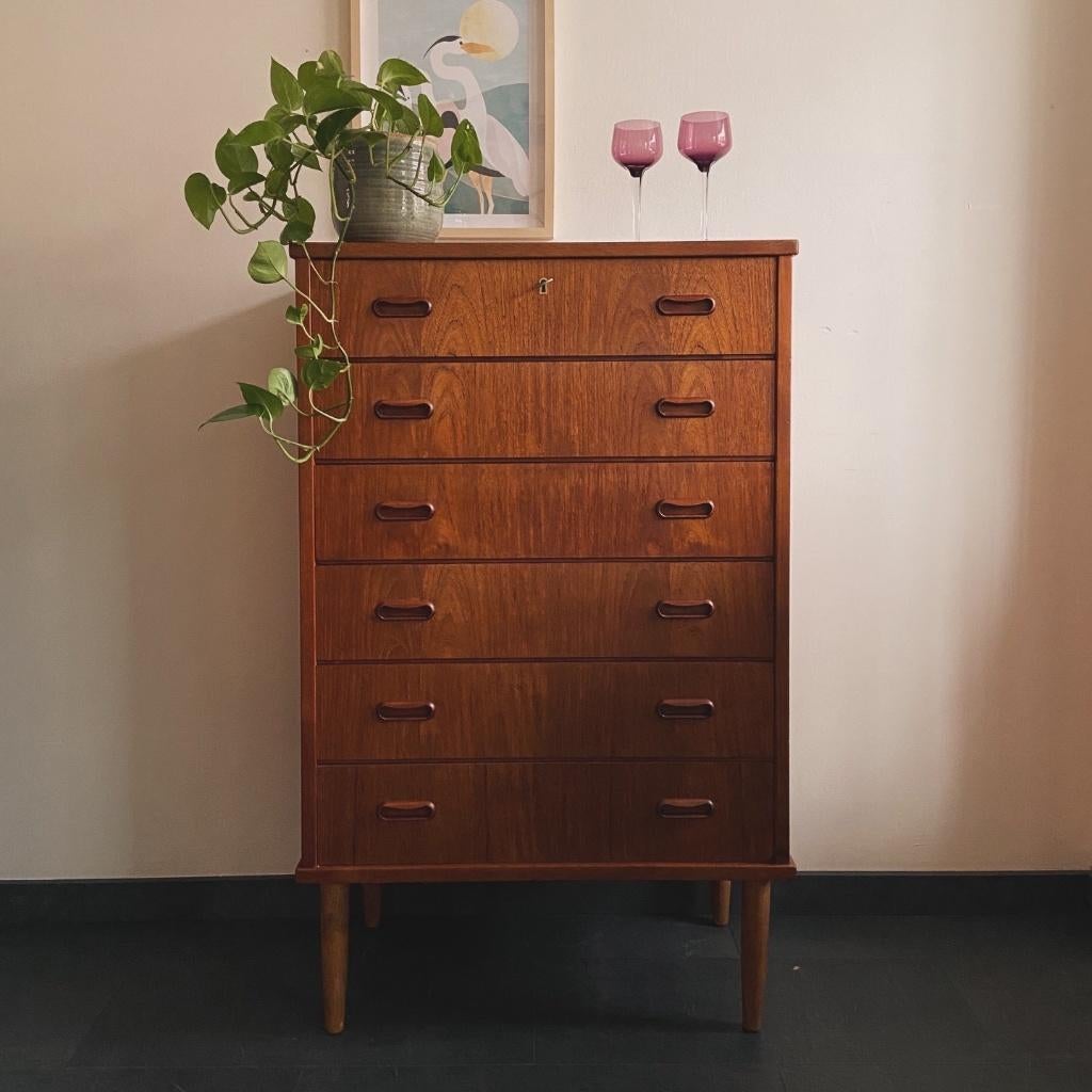 Vintage ladekast met 6 laden, Ophalen, Gebruikt, 5 laden of meer, 100 tot 150 cm