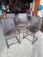 4 barstoelen ijzer/leer, Ophalen, Zwart, Leer, Zo goed als nieuw