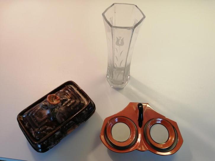 ArtDeco: botervloot, amuse-/oesterhapjesset en tulpvaas, Antiek en Kunst, Antiek | Porselein, Ophalen of Verzenden