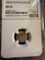 5 cent 1825B MS63 NGC, Zilver, Ophalen of Verzenden, Koning Willem I, Losse munt