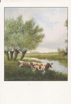 Landschap met 2  roodbonte koeien J. Ligtenberg, Ophalen of Verzenden, 1980 tot heden, Ongelopen, Natuur