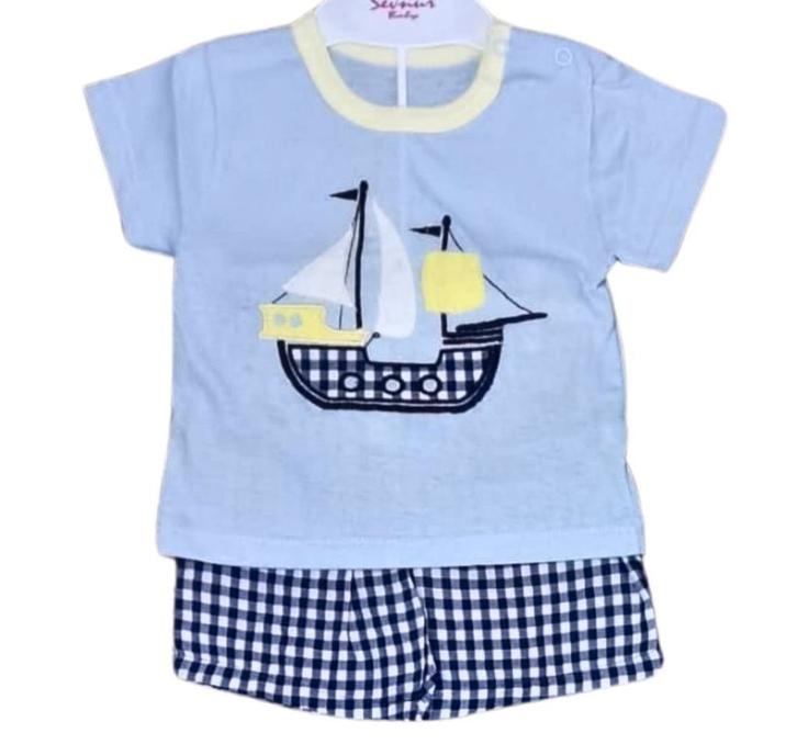 2 Delig setje Boot/Schip- geel/blauw Maat 68/74, Kinderen en Baby's, Babykleding | Maat 68, Nieuw, Jongetje, Setje, Ophalen of Verzenden