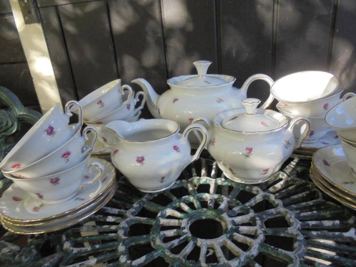 Theeservies MOSA vol kleine strooi bloemetjes / roze roosjes, Antiek en Kunst, Antiek | Servies compleet, Ophalen of Verzenden