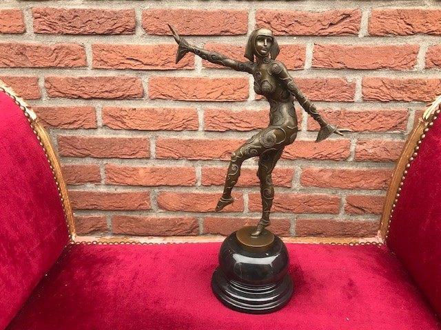 stijlvol bronzen beeld, de danseres van Chiparus, 39.5 cm, Antiek en Kunst, Kunst | Beelden en Houtsnijwerken, Ophalen of Verzenden