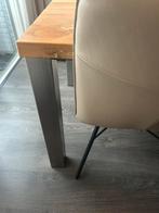 Tuintafel eiken met rvs onderstel, voor onder overkapping, Ophalen of Verzenden, Gebruikt