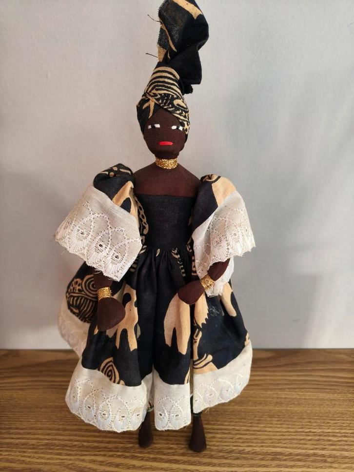 Prachtige Handgemaakte Afrikaanse Pop (32 cm) - Bogolan Stij, Verzamelen, Poppen, Zo goed als nieuw, Pop, Ophalen of Verzenden