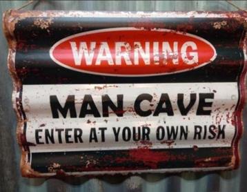 Vintage ijzeren tekstbord - warning mancave beschikbaar voor biedingen