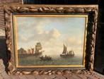 “Zeilschepen aan de kade, in de haven” gesigneerd, op paneel, Ophalen of Verzenden