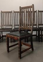 Set 6 zeldzame Indiase houten stoelen metaal beslag Japandi, Ophalen, Gebruikt, Twee, Bruin