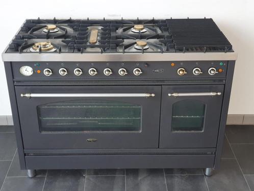 🍀 Luxe Fornuis Boretti 120cm antraciet + rvs grill, Witgoed en Apparatuur, Fornuizen, Zo goed als nieuw, Vrijstaand, Gas, 5 kookzones of meer