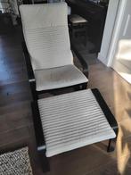 IKEA POÄNG Fauteuil + Voetenbank, Huis en Inrichting, Stoelen, Ophalen, Zwart, Hout, Zo goed als nieuw