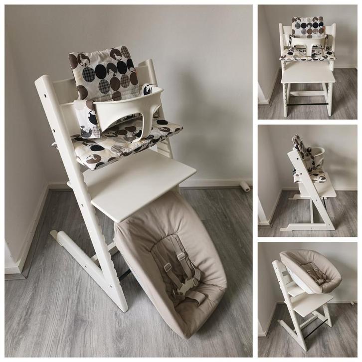 Stokke Tripp Trapp wit+babyset,kussenset,newbornset, Kinderen en Baby's, Kinderstoelen, Zo goed als nieuw, Meegroeistoel, Aanschuifbaar