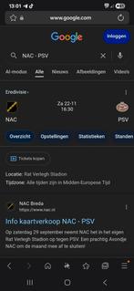 Nac psv vak g kaart tekoop, Tickets en Kaartjes, Eén persoon