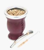 Lederen en glazen Yerba Mate kalebas set met bombilla., Ophalen of Verzenden, Nvt, Nvt, Nvt