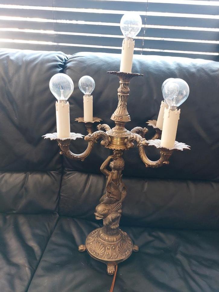 Antieke Bronzen Tafellamp met Vijf Armen, Antiek en Kunst, Antiek | Lampen, Ophalen of Verzenden