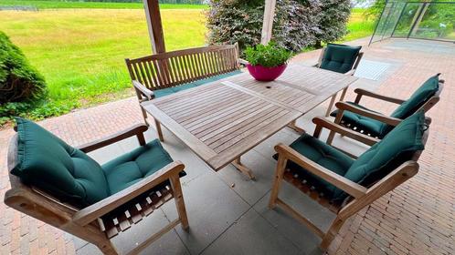 Teakhouten tuin- / terrasset, Tuin en Terras, Tuinsets en Loungesets, Gebruikt, Tuinset, Teakhout, 7 zitplaatsen, Bank, Ophalen