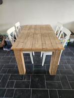 Steigerhouten tafel met 4 stoelen | complete eetkamerset, Huis en Inrichting, Tafels | Eettafels, Rechthoekig, Zo goed als nieuw