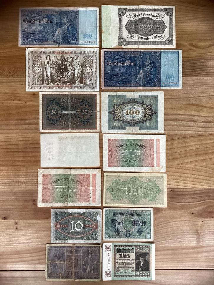 12 Reichsbanknote, 2 Darlehnkassenscheine (plus), Postzegels en Munten, Bankbiljetten | Europa | Niet-Eurobiljetten, Setje, Duitsland