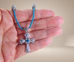 Navajo stijl 925 zilveren turquoise kruis hanger ketting!, Verzenden, Zo goed als nieuw, X, Met edelsteen