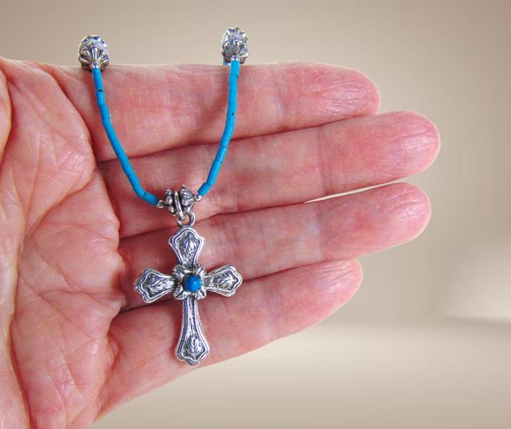 Navajo stijl 925 zilveren turquoise kruis hanger ketting!, Sieraden, Tassen en Uiterlijk, Kettingen, Zo goed als nieuw, Zilver
