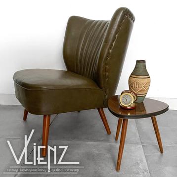 Vintage, midcentury donkergroene cocktailstoel, fauteuil beschikbaar voor biedingen