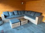 Steigerhouten hoekbank met kussens en tafels, Tuin en Terras, Ophalen, Gebruikt, Meer dan 8 zitplaatsen, Steigerhout