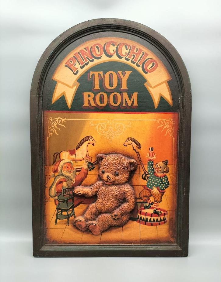 Pinocchio speelgoedkamer oude houten wandbord/ reclamebord., Huis en Inrichting, Woonaccessoires | Wanddecoraties, Gebruikt, Ophalen of Verzenden