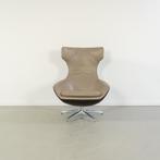 1 Leolux Caruzzo Fauteuil + Hocker Bruin/Mokka Leer - Chroom, Gebruikt, 75 tot 100 cm, Ophalen of Verzenden, Metaal