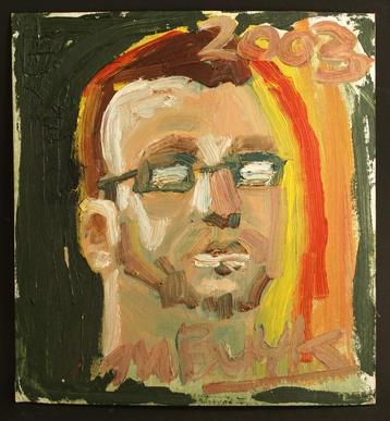 olieverf schilderij zelfportret Mario Buijk. Op board geschi beschikbaar voor biedingen