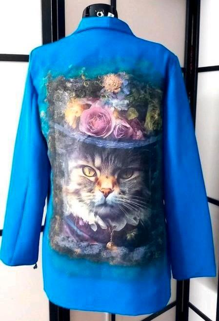 Blauwe gevoerde blazer/kolbert, kunstwerk aan je lijf, Kleding | Dames, Jasjes, Kostuums en Pakken, Nieuw, Jasje, Maat 42/44 (L)