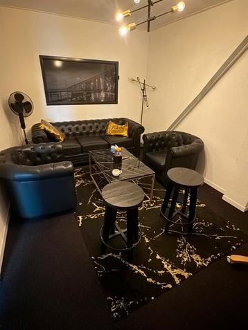 Complete lounge set – luxe chesterfield stijl – zwart leer beschikbaar voor biedingen