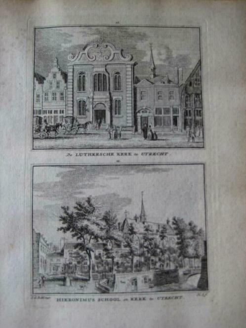 011-012  Utrecht  Hieronimus school en Kerk  1773, Antiek en Kunst, Kunst | Etsen en Gravures, Ophalen of Verzenden