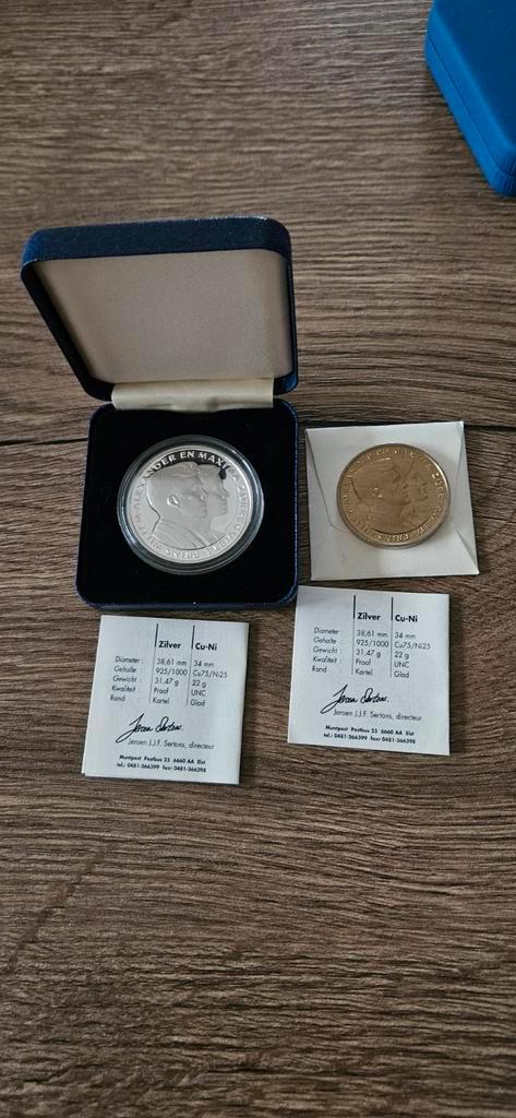 Zilveren en cup nikkel provincie penning Willem Alexander, Postzegels en Munten, Penningen en Medailles, Zilver, Nederland, Ophalen of Verzenden