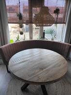 Mango houten Eettafel met Metalen Onderstel en bank, Huis en Inrichting, Ophalen, Rond, Zo goed als nieuw, Modern