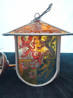 antiek Glas lood lantaarn lamp wapenschild leeuwen rode ster, Ophalen of Verzenden