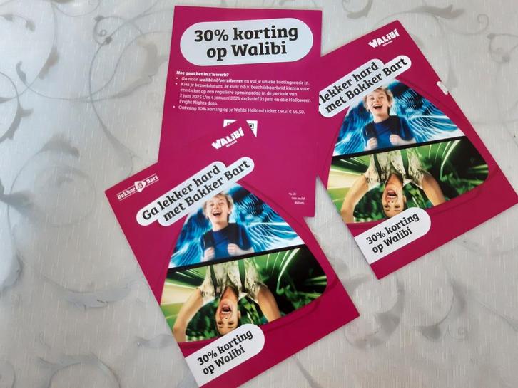 Kortingbon Atractiepark Walibi 30% geldig tm 4 januari 2026, Tickets en Kaartjes, Recreatie | Pretparken en Attractieparken, Drie personen of meer