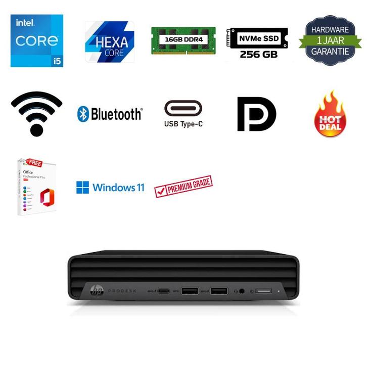 HP 600 G6 mini i5-10500T 3.8GHz 16GB 256GB NVMe Office 2024, Computers en Software, Desktop Pc's, Zo goed als nieuw, 3 tot 4 Ghz